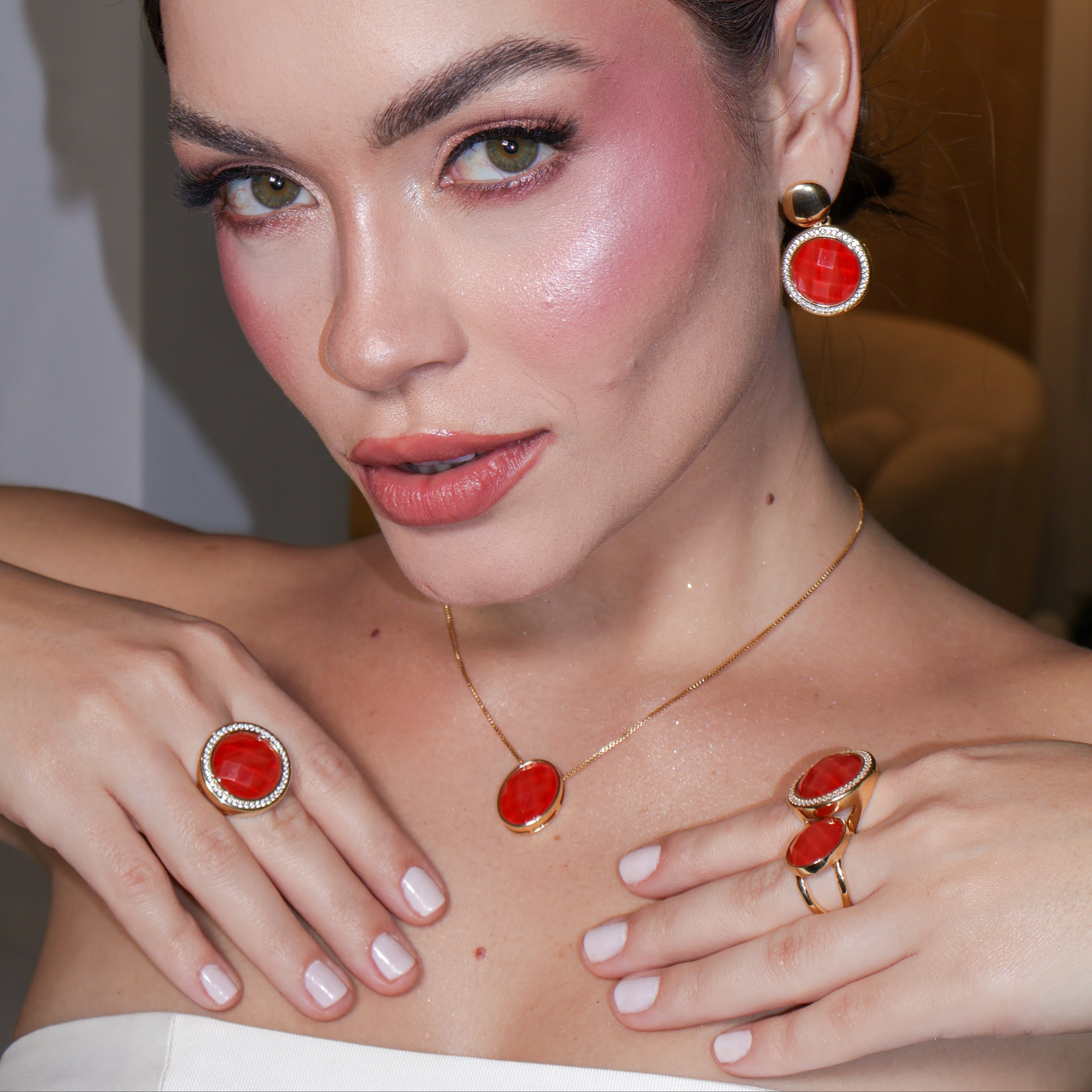 CHERRY RED BIG APPLE BLING NECKLACE | GOLD PLATED | NYFW | BRAINSTORM