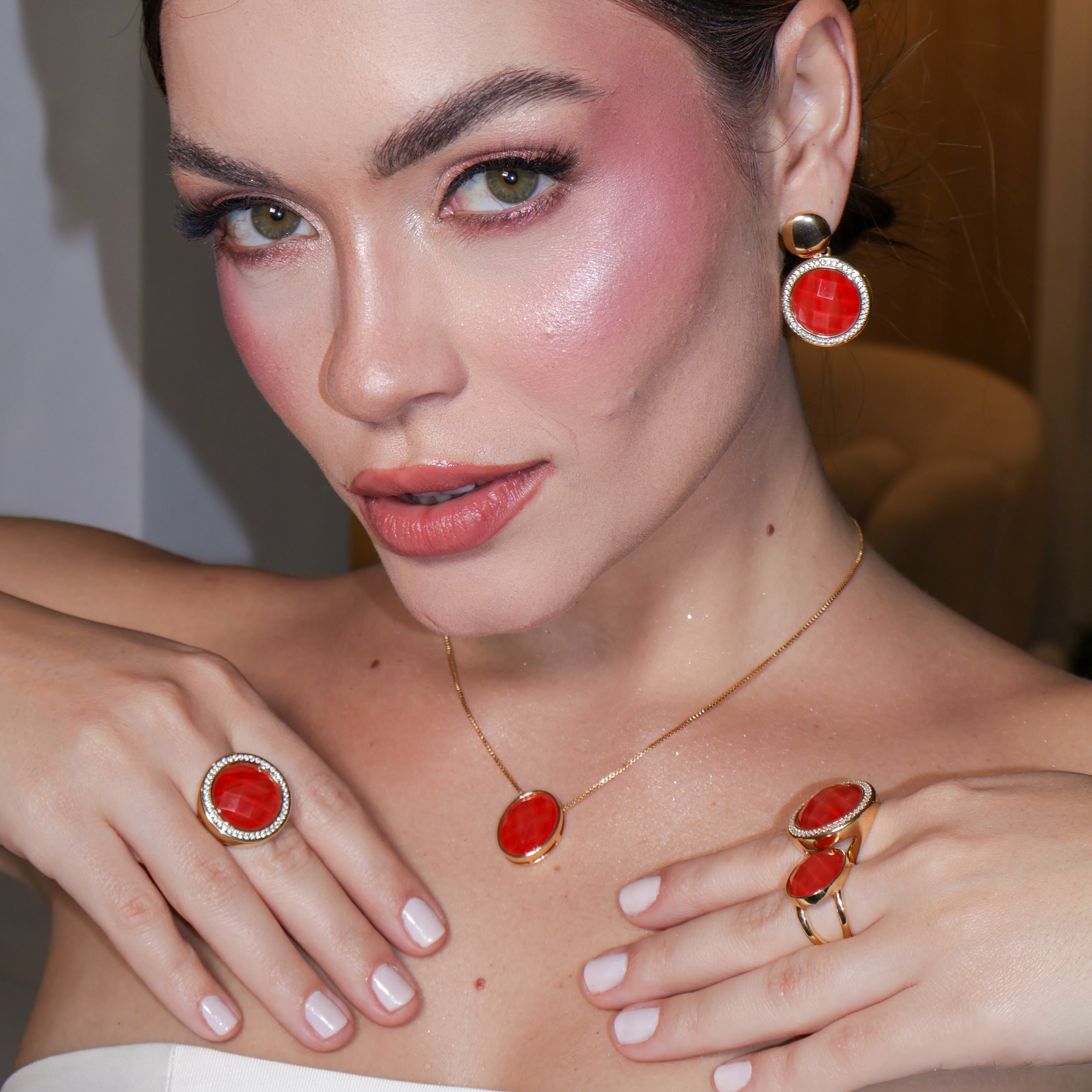 CHERRY RED BIG APPLE BLING BIG EARRING | GOLD PLATED | NYFW | BRAINSTORM JEWELRY