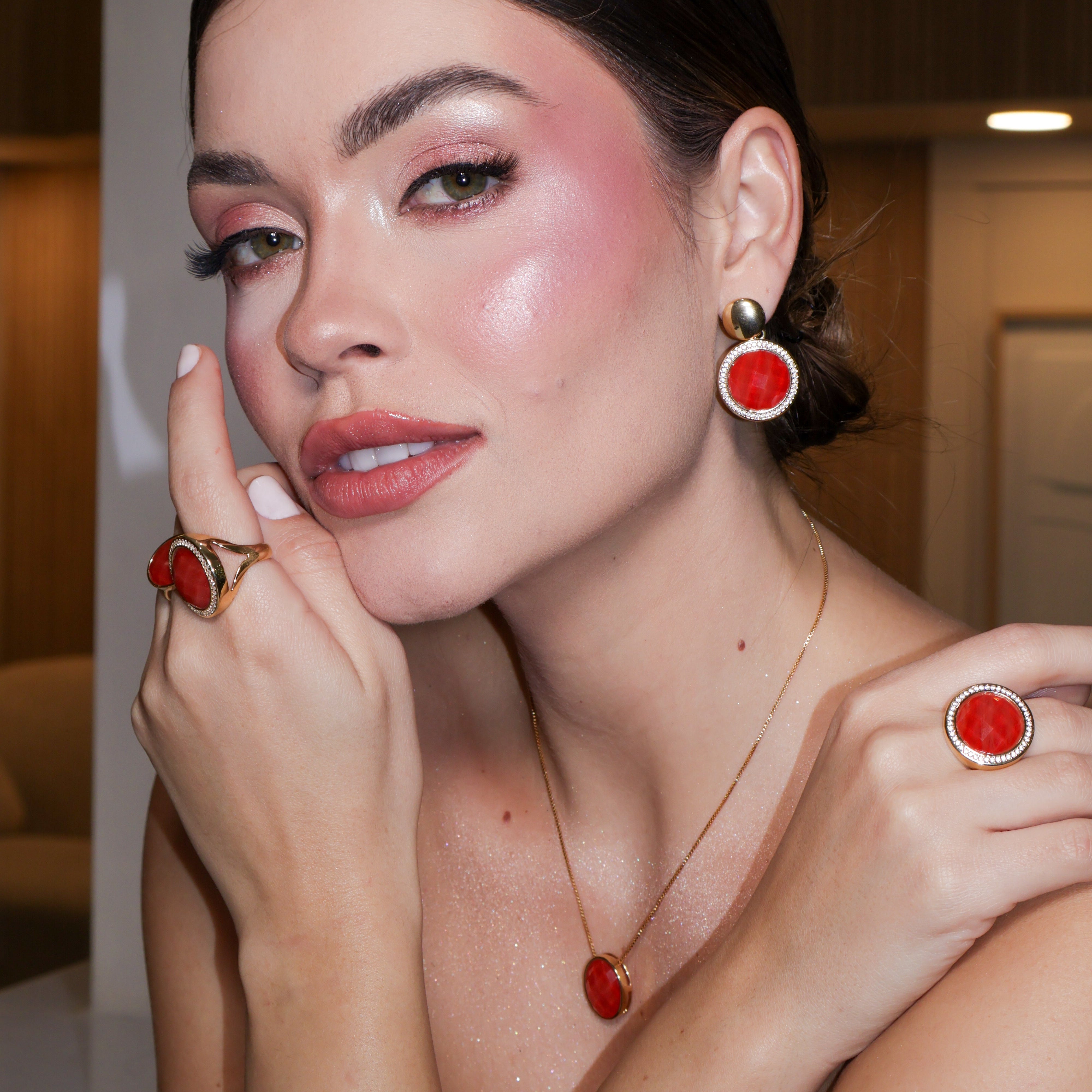 CHERRY RED BIG APPLE BLING BIG EARRING | GOLD PLATED | NYFW | BRAINSTORM JEWELRY