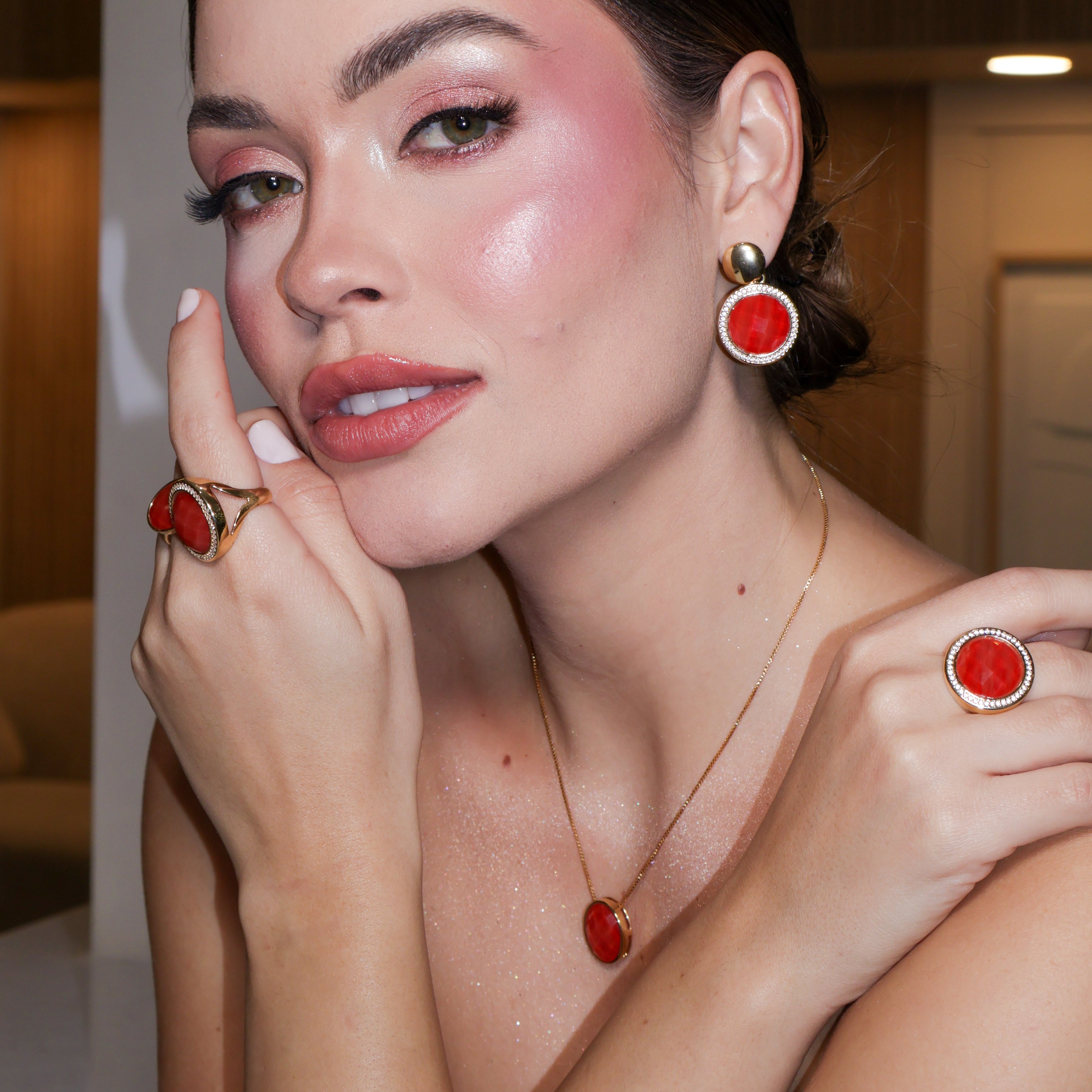 CHERRY RED BIG APPLE BLING BIG RING | GOLD PLATED | NYFW | BRAINSTORM JEWELRY