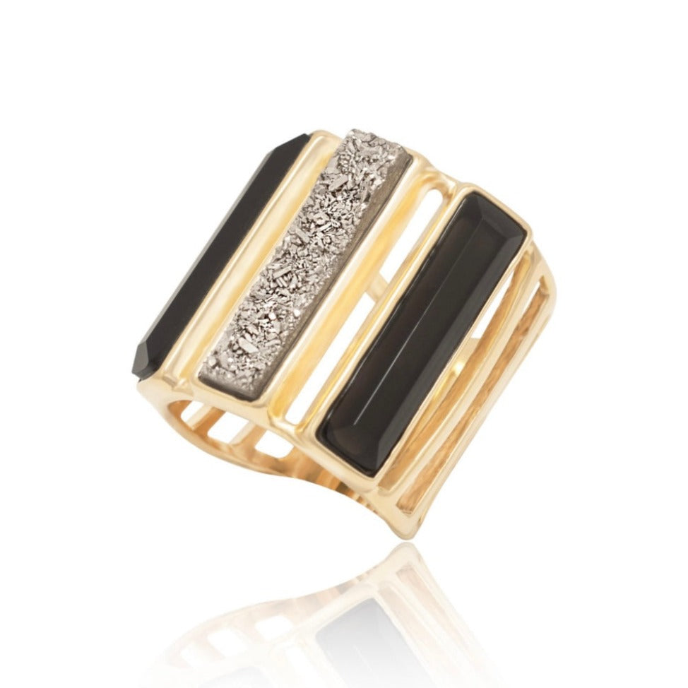 ROCKEFELLER RADIANCE RING - OBSIDIAN AND PLATINUM DRUSE