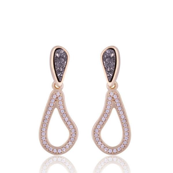 TITANIUM DRUSE WITH TWISTED PENDANT AND ZIRCONIA EARRING - GOLD PLATED