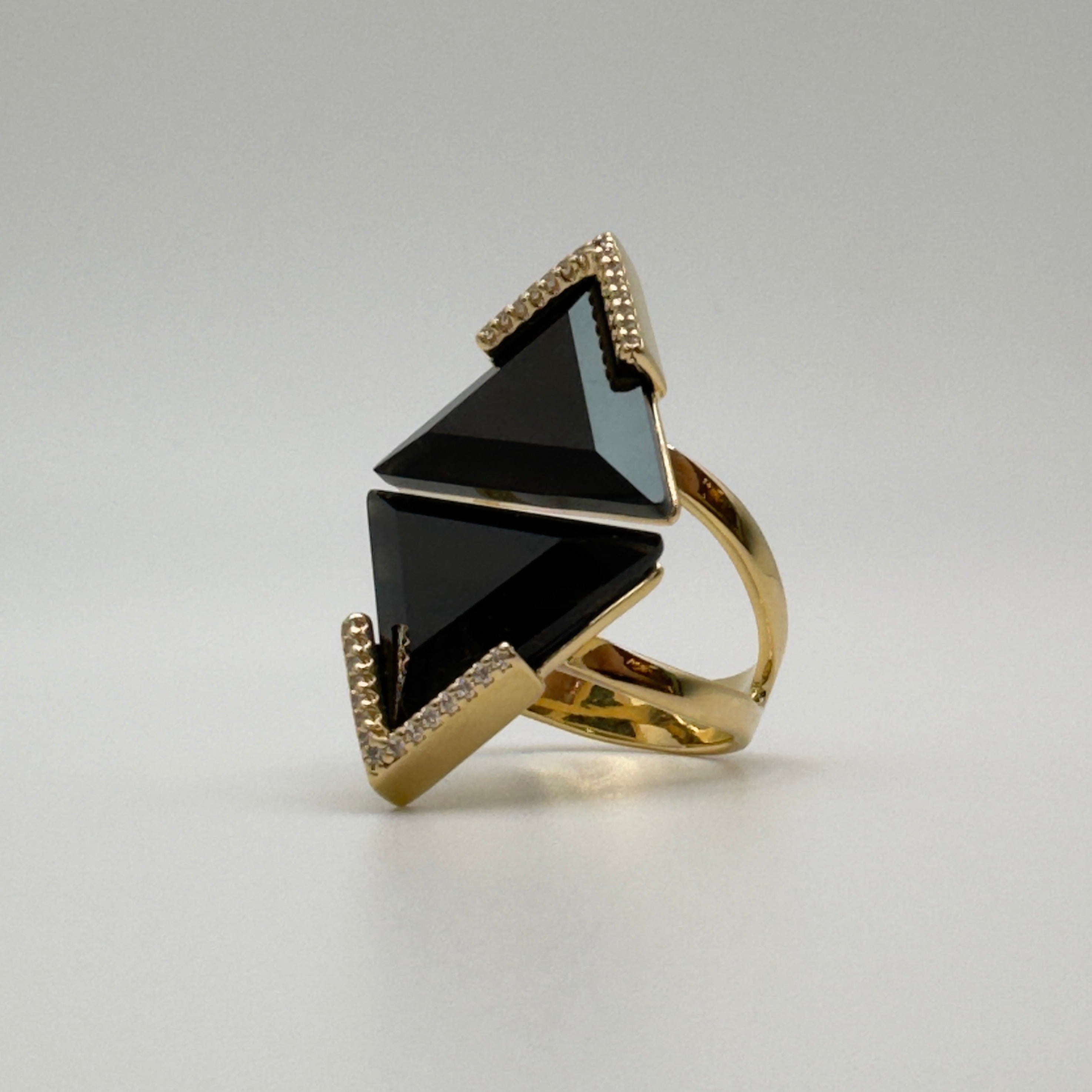 BLACK OBSIDIAN AND ZIRCONIA RING