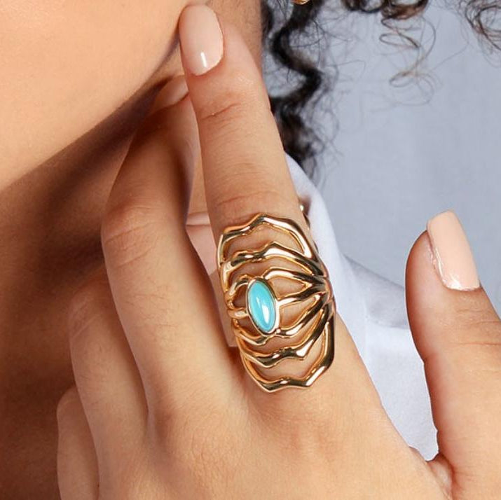 AQUAMARINE WAVECREST RING| GOLD PLATED | NYFW | BRAINSTORM JEWELRY