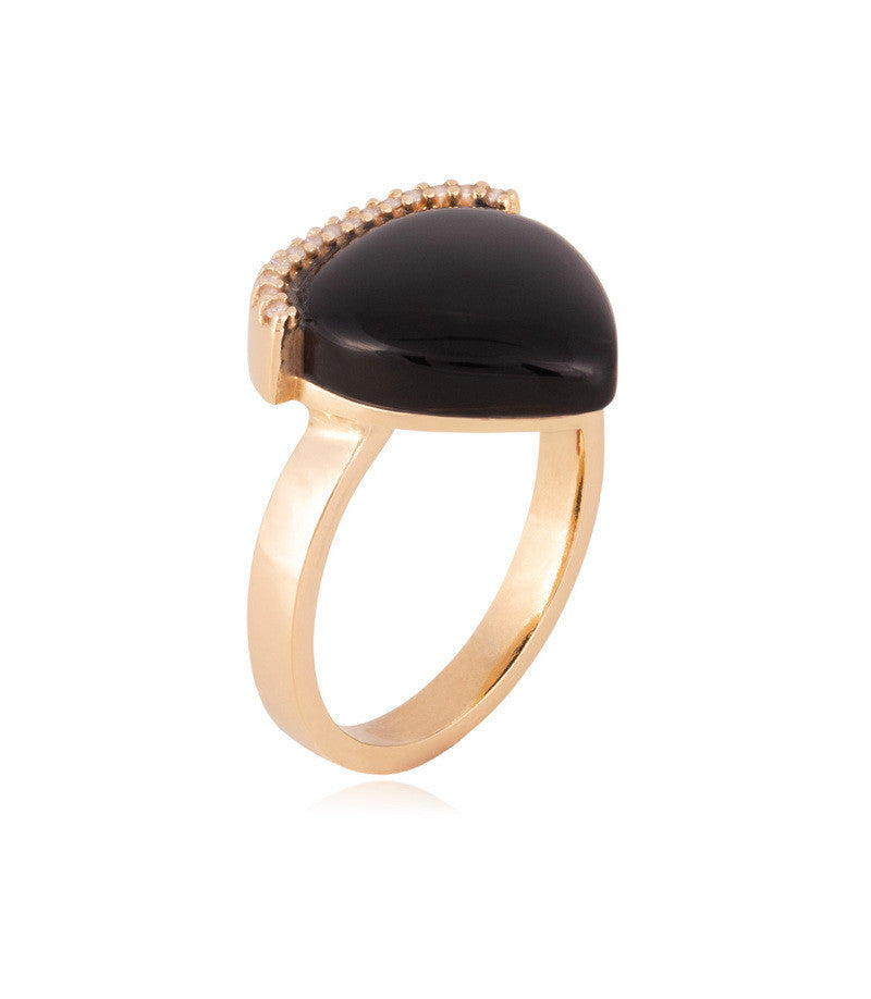 RING - GOLD PLATED - BLACK OBSIDIAN