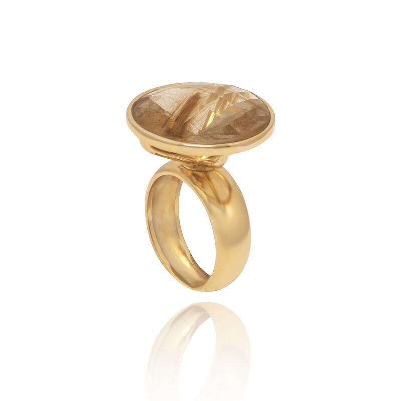 RING - GOLD PLATED - RUTILLATED QUARTZ