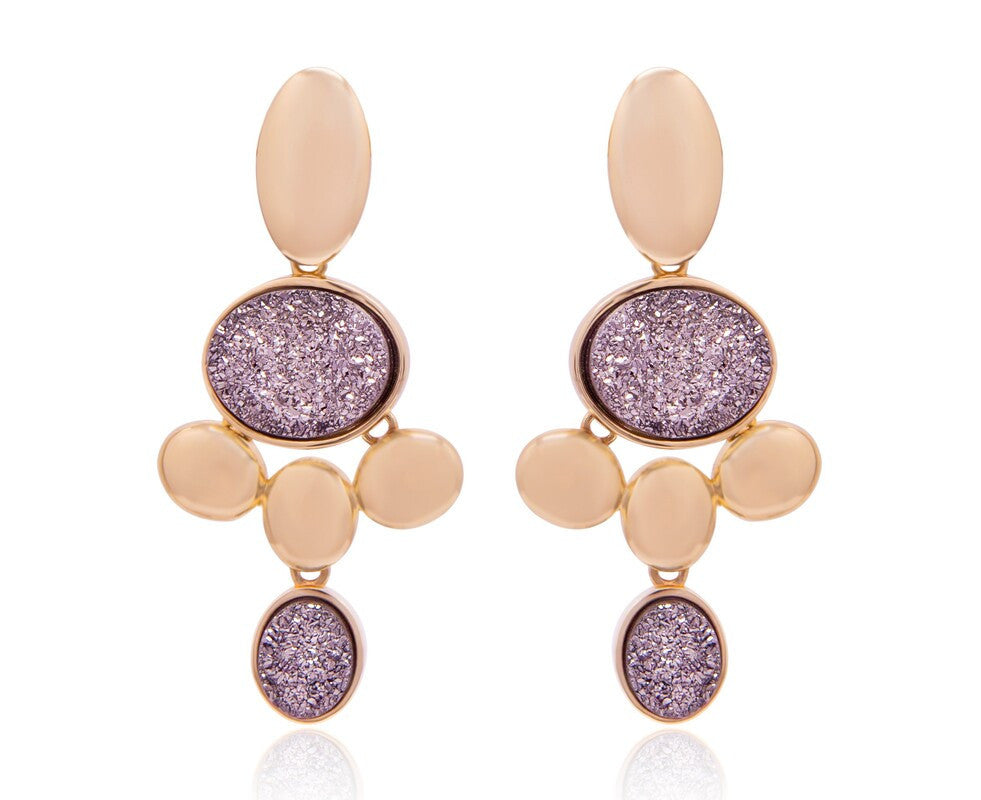 METAL DETAILS AND PLATINUM DRUSE - GRAPE CLUSTER EARRING - GOLD PLATED