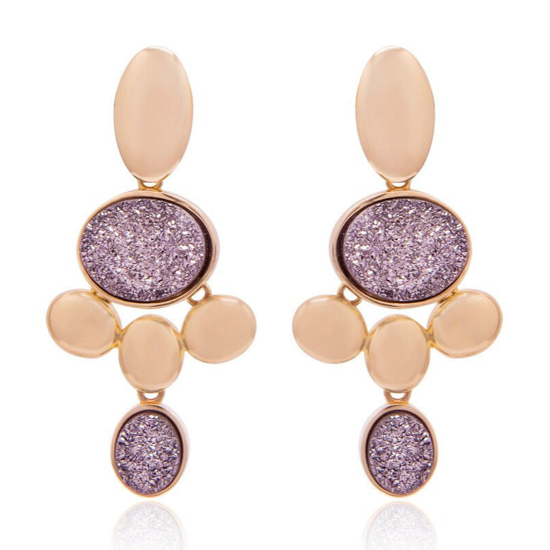 METAL DETAILS AND PLATINUM DRUSE - GRAPE CLUSTER EARRING - GOLD PLATED