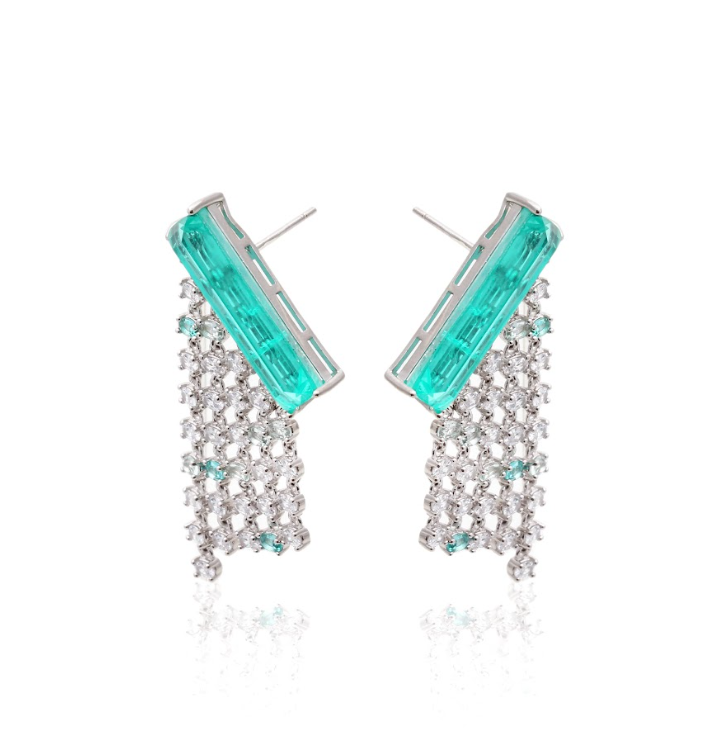 TOURMALINE, PARAIBA ZIRCONIA WITH FRINGE LORRAYNE EARRING