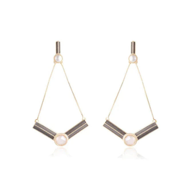 PEARL & PEARLIZED MILKY QUARTZ EARRING - DROP SHAPE - GOLD PLATED | BRAINSTORM JEWELRY - Brainstorm Jewelry