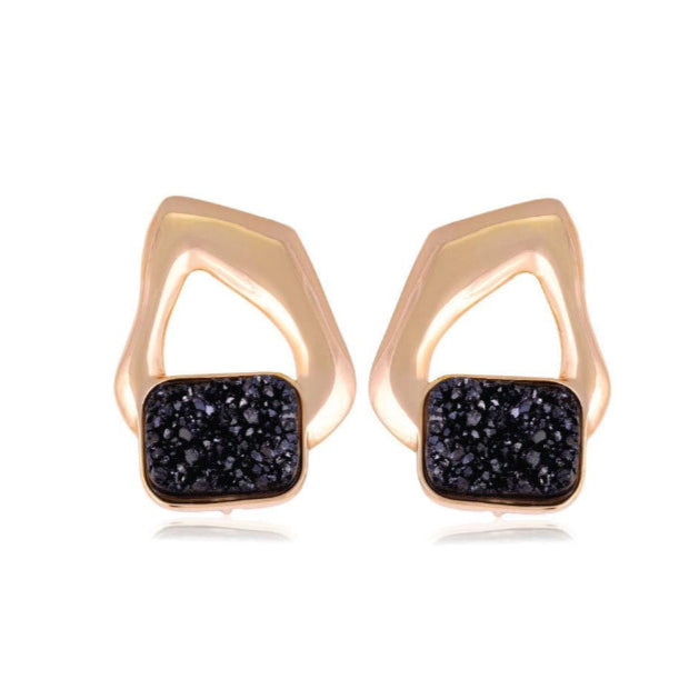 BLACK DRUZY OR TURQUOISE - 18K GOLD PLATED EARRINGS