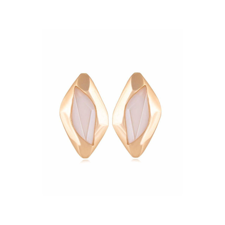 MILKY QUARTZ LEAF-SHAPED EARRING - GOLD PLATED