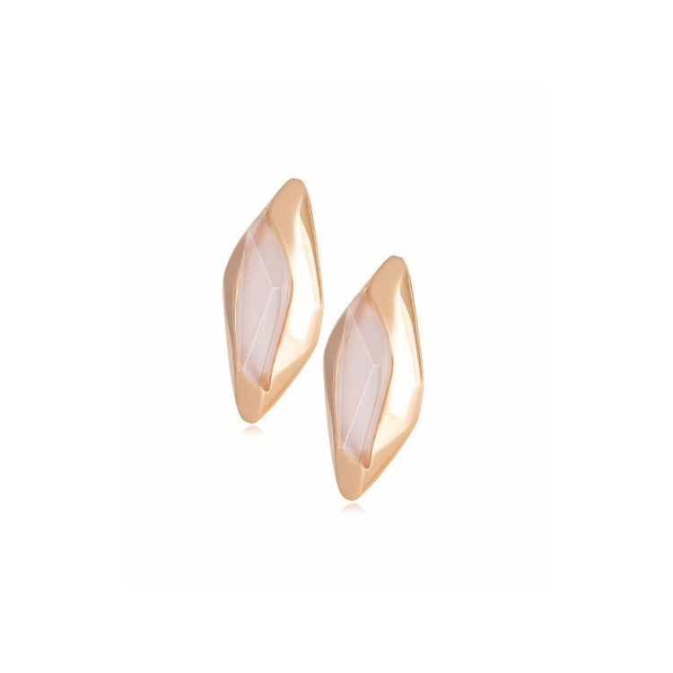 MILKY QUARTZ LEAF-SHAPED EARRING - GOLD PLATED