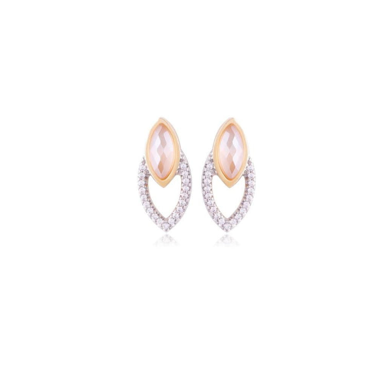 MILKY QUARTZ WITH DOUBLE DROPLET DESIGN EARRING - GOLD PLATED