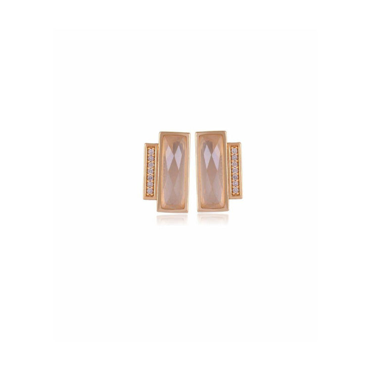 MILKY QUARTZ RECTANGULAR EARRING - GOLD PLATED