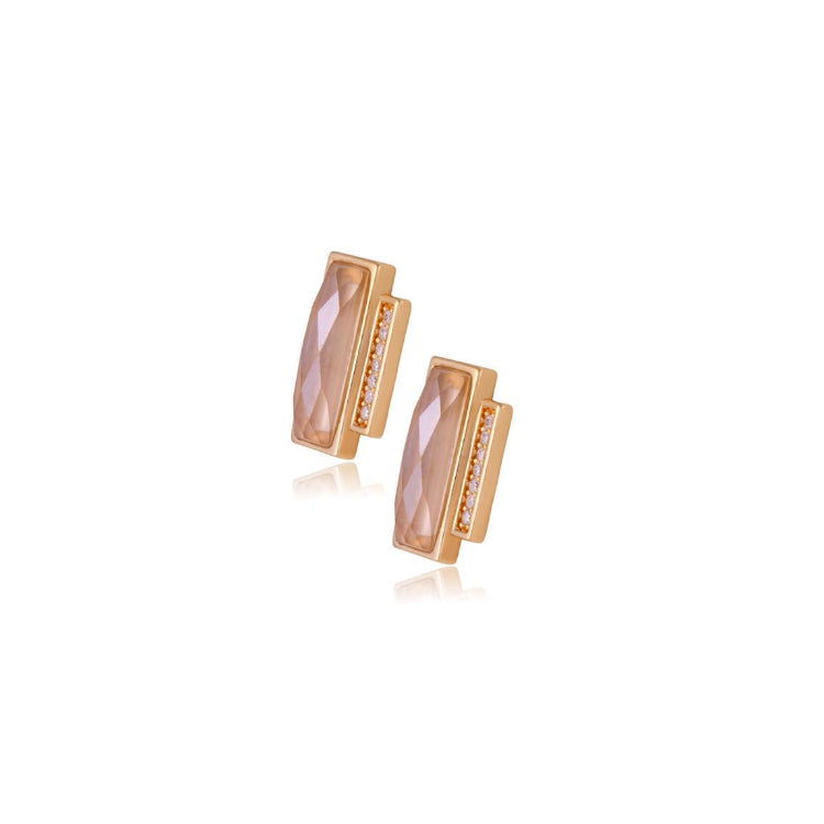 MILKY QUARTZ RECTANGULAR EARRING - GOLD PLATED