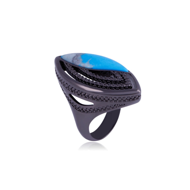 TURQUOISE HOWLITE RING - BLACK RHODIUM