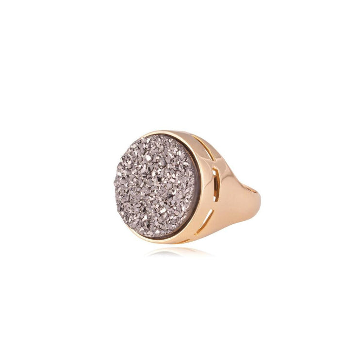 CIRCULAR PLATINUM DRUSE RING - GOLD PLATED