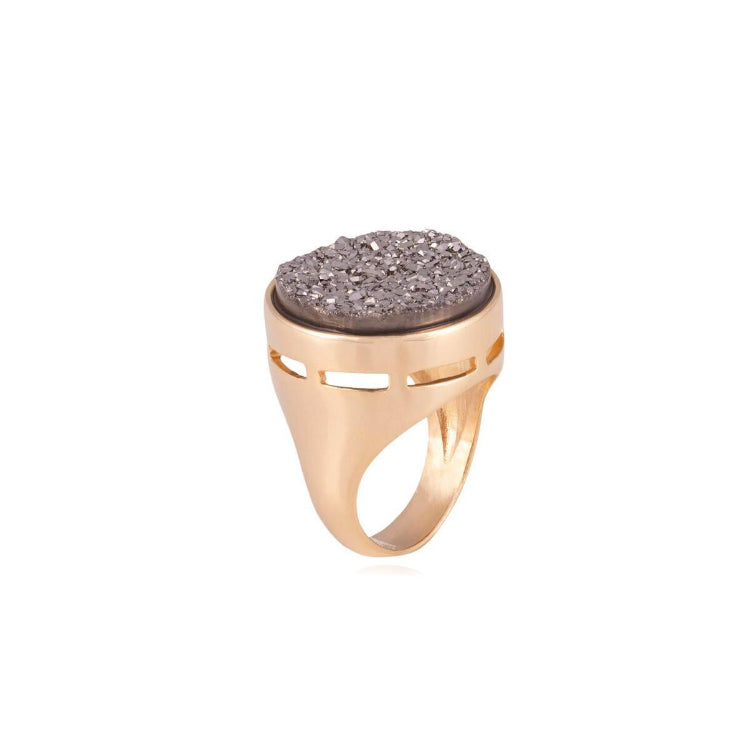 CIRCULAR PLATINUM DRUSE RING - GOLD PLATED