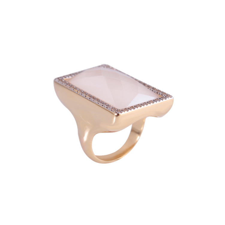 PEARLIZED MILKY QUARTZ RING - GOLD PLATED