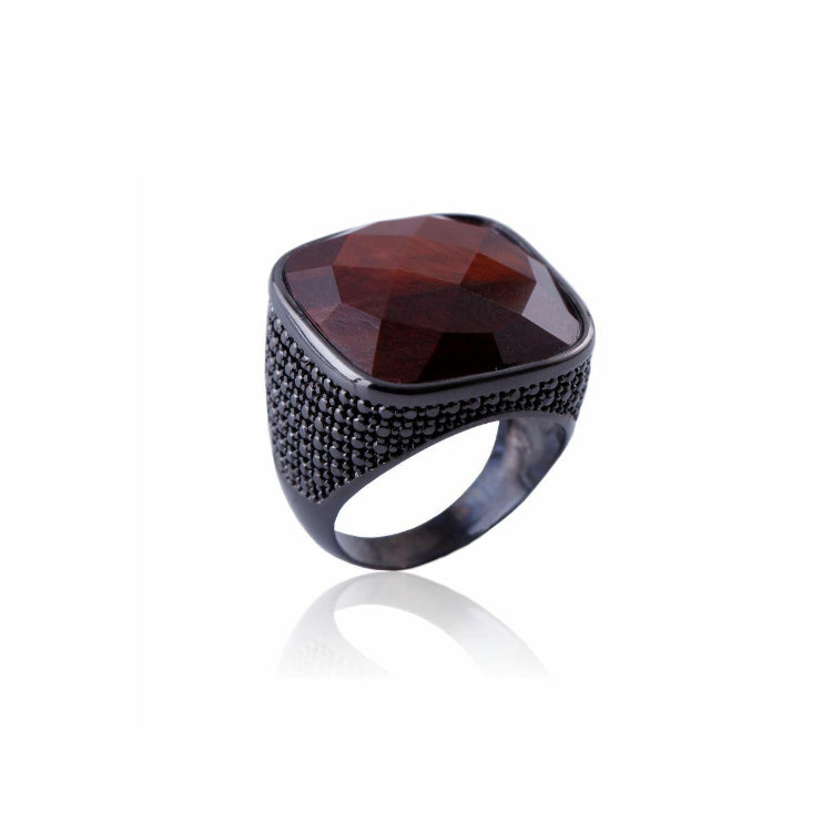 RED TIGER'S EYE RING - BLACK RHODIUM