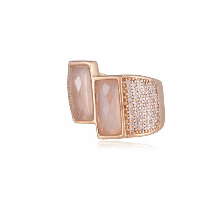 PEARLIZED MILKY QUARTZ RING - GOLD PLATED