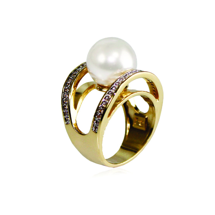 ELEGANT DOUBLE PART PEARL RING WITH ZIRCONIA  | BRAINSTORM JEWELRY