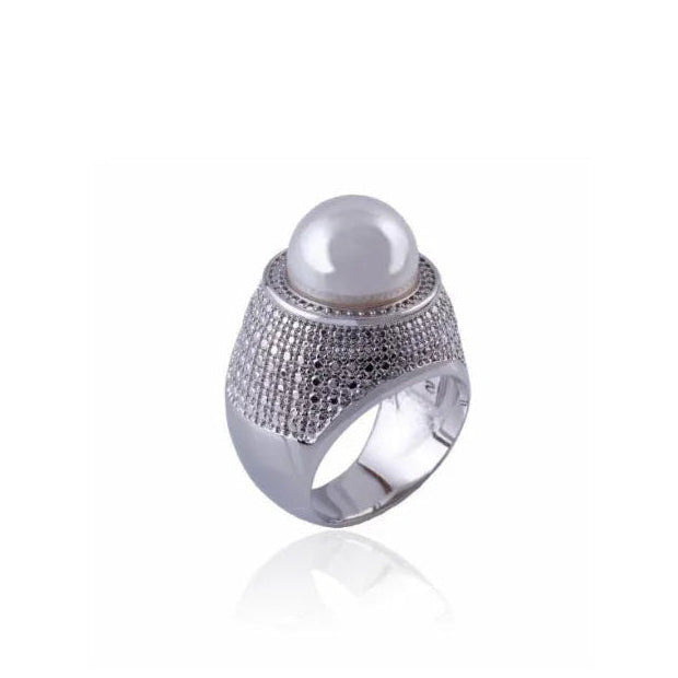PEARL ROYAL FLUSH RING | WHITE RHODIUM | OPULENCE | BRAINSTORM JEWELRY - Brainstorm Jewelry