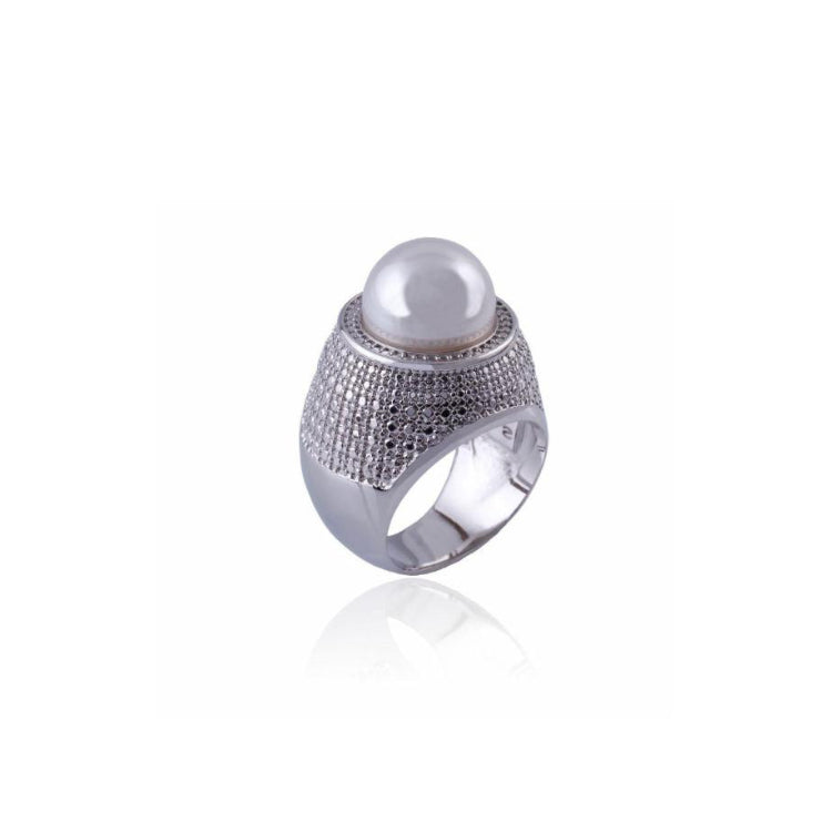 ROYAL FLUSH PEARL RING - WHITE GOLD PLATED