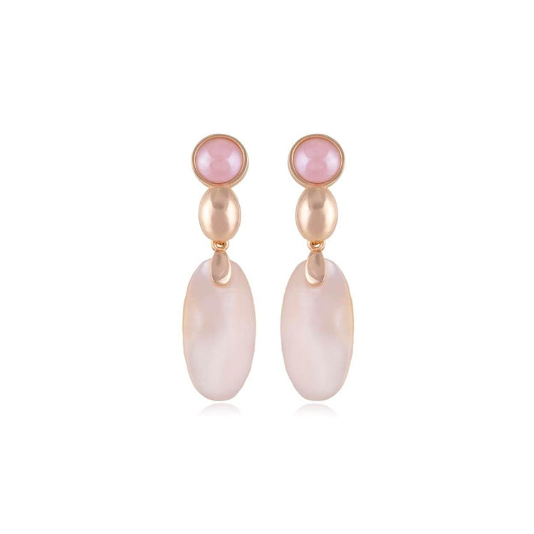 PINK AGATE AND MOTHER OF PEARL EARRING - 18K GOLD PLATED