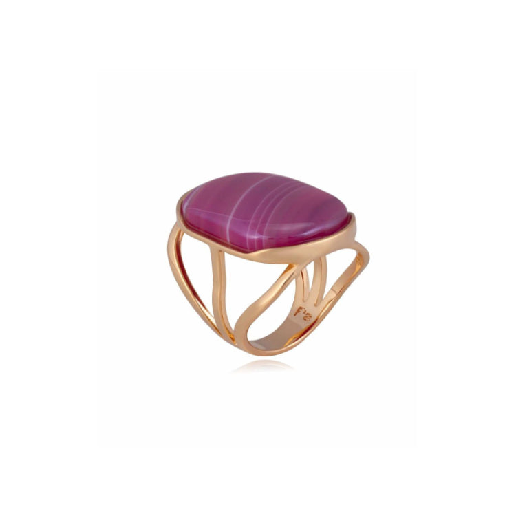 PINK PEARLIZED AGATE RING - GOLD PLATED