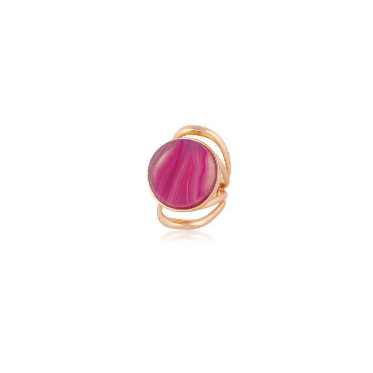 PINK STRIPED AGATE RING - GOLD PLATED