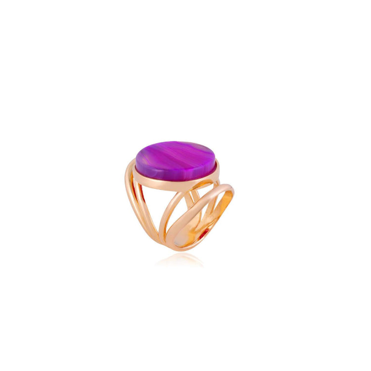 PINK STRIPED AGATE RING - GOLD PLATED