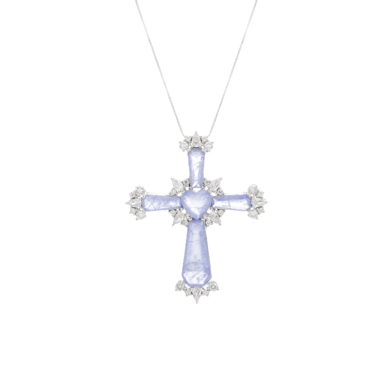 PURPLE TANZANITE AND ZIRCONIA CROSS AMANDA NECKLACE