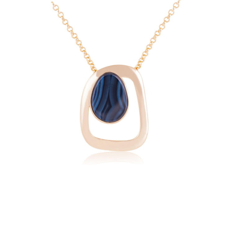 BLUE BIC STRIPED AGATA STONE NECKLACE - GOLD PLATED