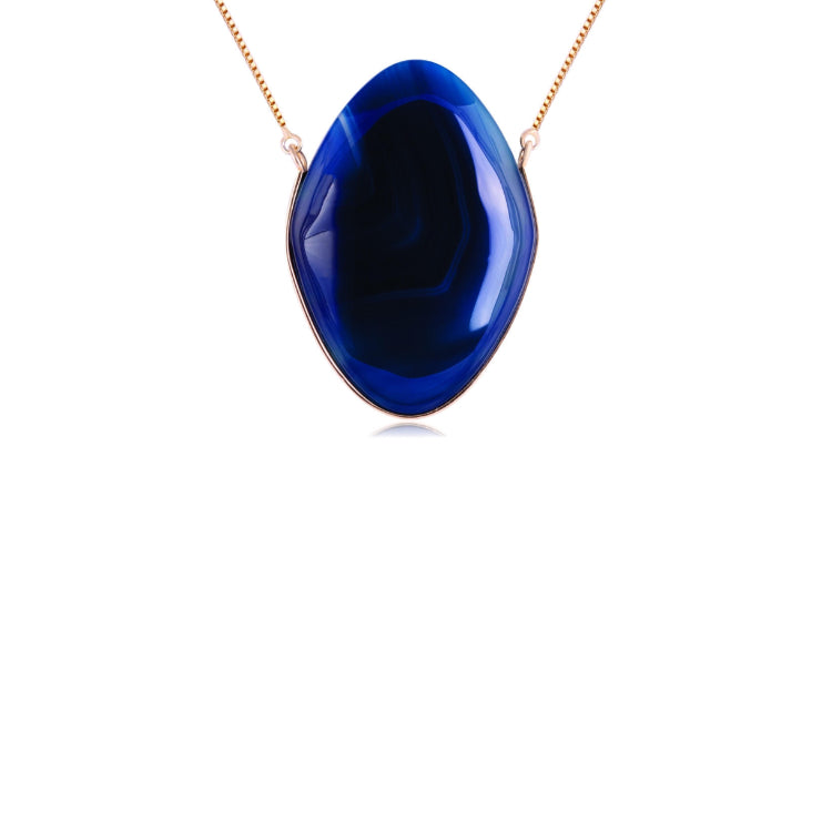 BLUE BIC STRIPED AGATE STONE NECKLACE - GOLD PLATED