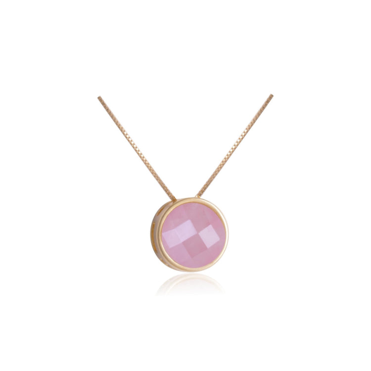 NECKLACE - GOLD PLATED - FACETED PINK QUARTZ STONE