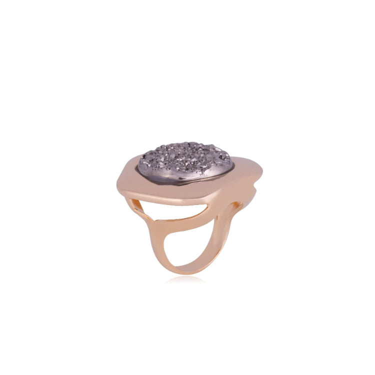 RING - GOLD PLATED - PLATINUM DRUSE STONE