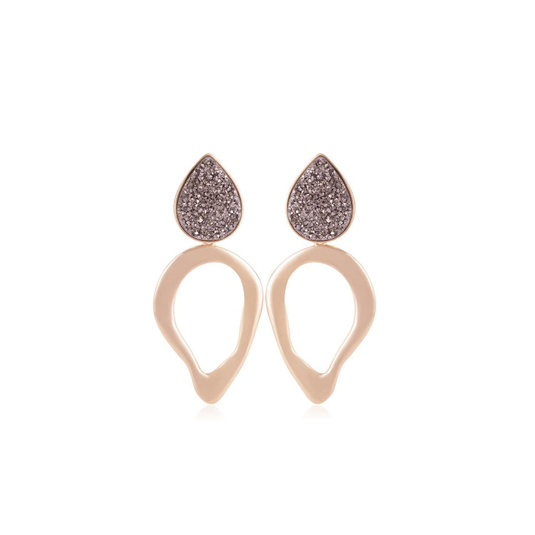 PLATINUM DRUSE - LARGE EARRING WITH GOLD-PLATED METAL BASE