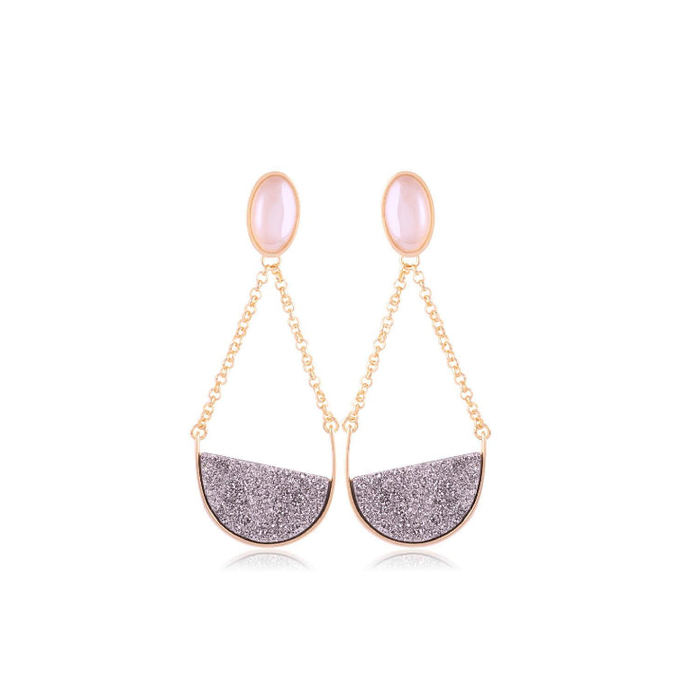 PEARLIZED WHITE AGATE AND DRUSA PLATINUM EARRING - GOLD PLATED