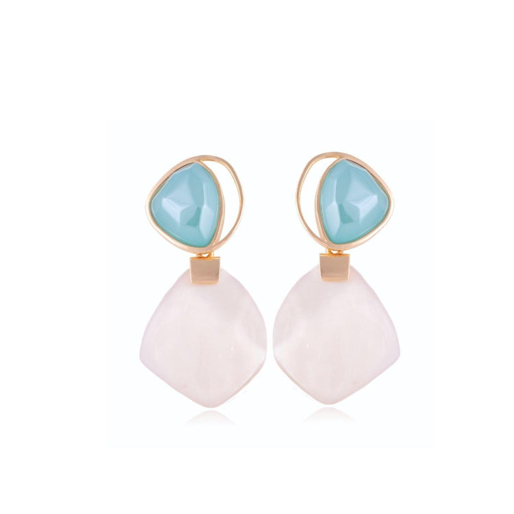 PEARLIZED SKY BLUE AGATE EARRING - GOLD PLATED