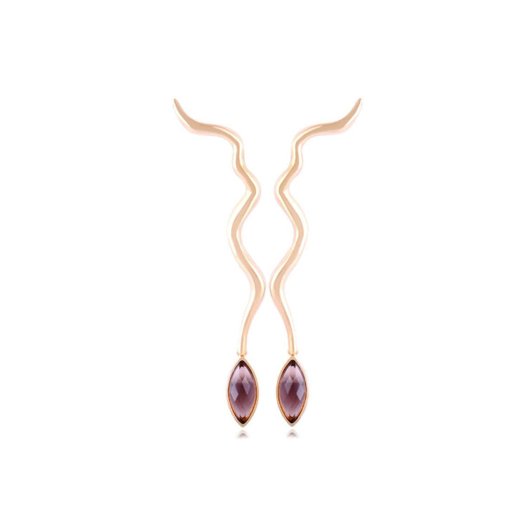 PEARLIZED SMOKY QUARTZ EARRING - GOLD PLATED - SNAKE SHAPE