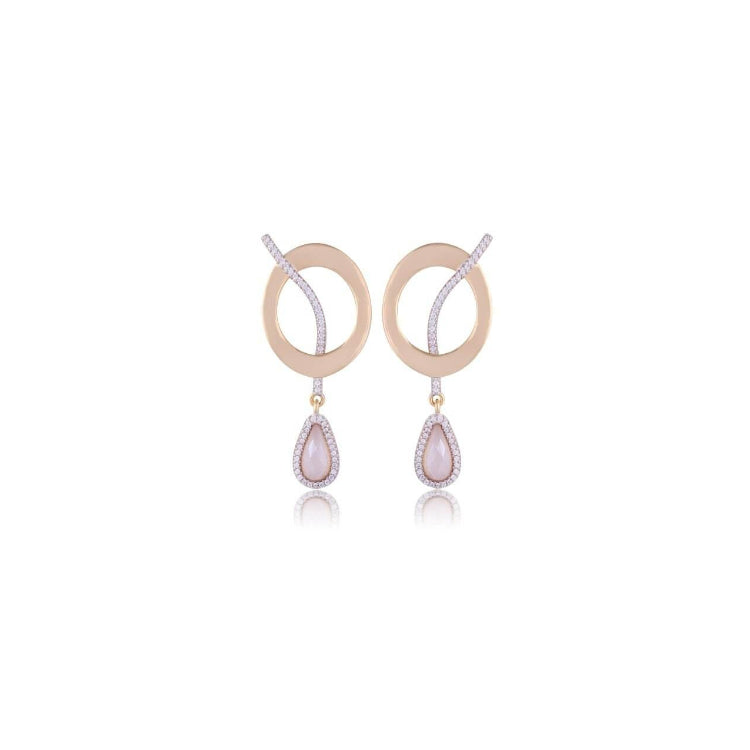 FACETED PEARLIZED MILKY QUARTZ EARRING - ROUND-SHAPED - GOLD PLATED