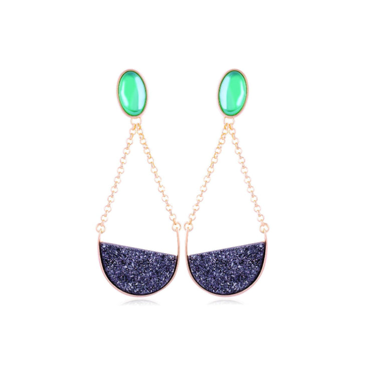 PEARLIZED LEAF GREEN QUARTZ AND BLACK DRUSA EARRING - GOLD PLATED