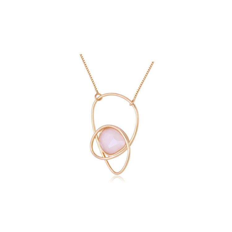 PEARLIZED MILKY QUARTZ STONE NECKLACE - GOLD PLATED