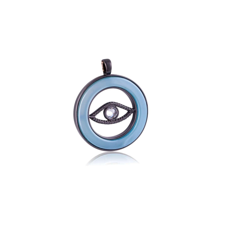 BLUE AGATE PENDANT - BLACK RHODIUM