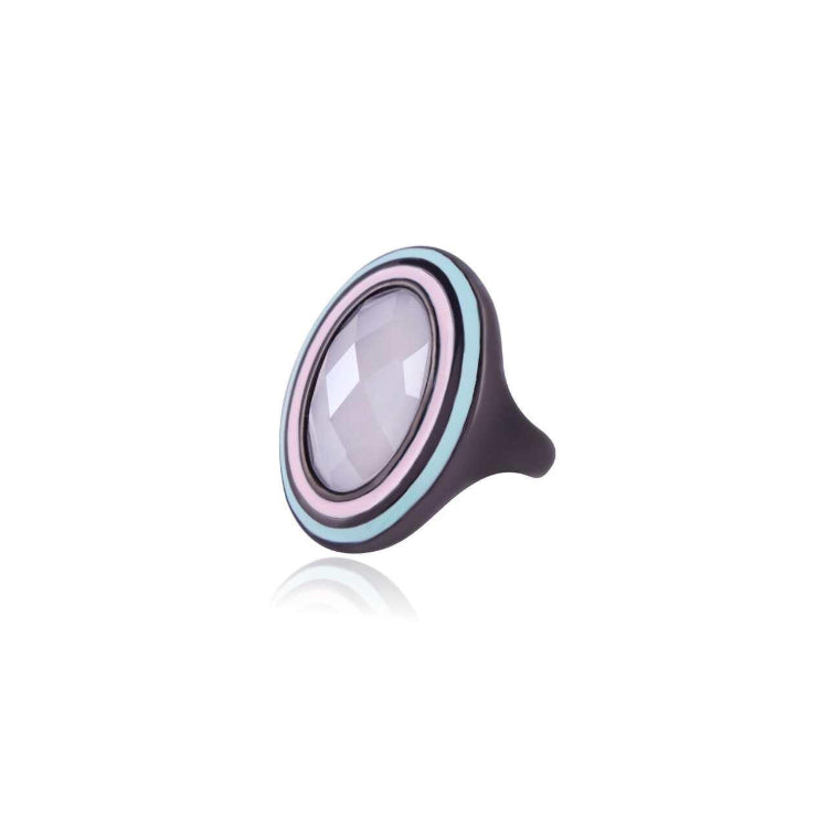 MILKY QUARTZ - PINK/BLUE RING - BLACK RHODIUM