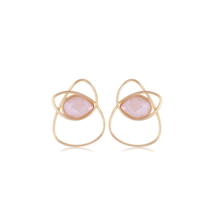 MILKY QUARTZ ARTISTIC DESIGN EARRING - GOLD PLATED