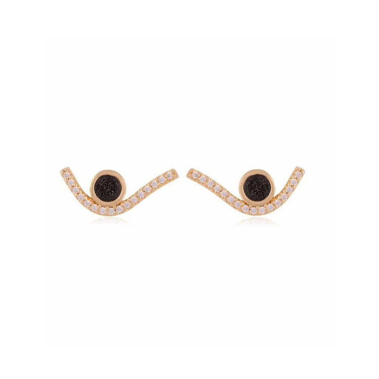 BLACK DRUSE EARRING  - GOLD PLATED