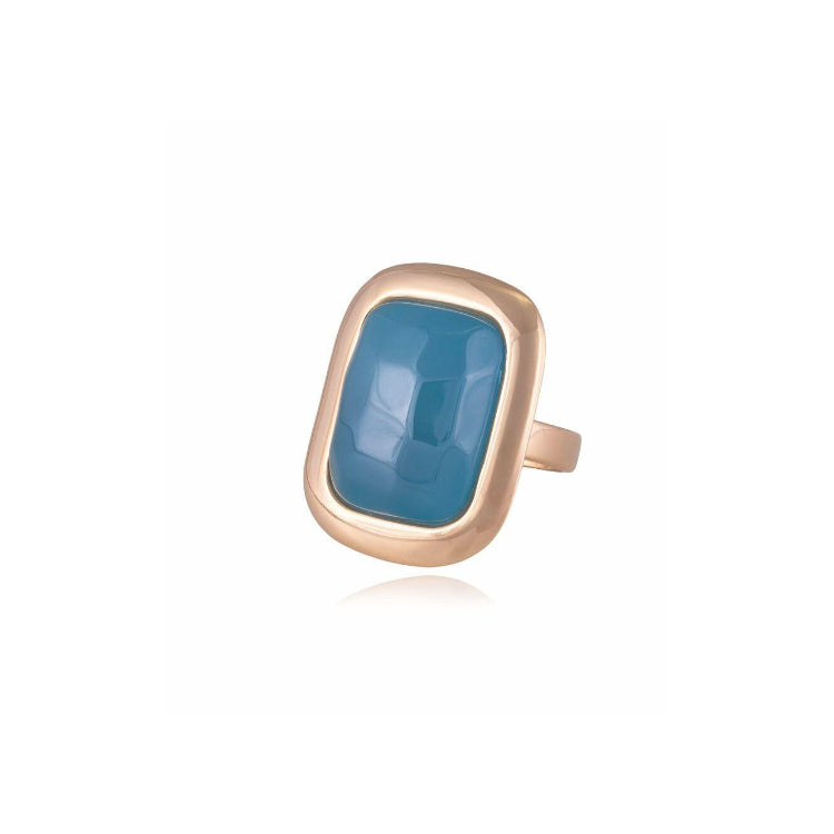 BLUE TURQUOISE AGATE RING GOLD PLATED